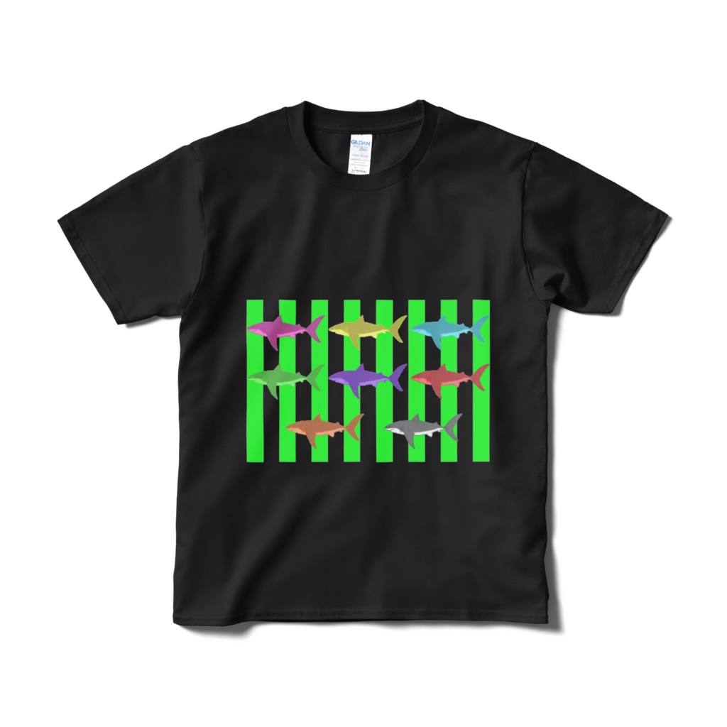 (黒T)シマシマホホジロネオンカラー🦈⚡(短納期)