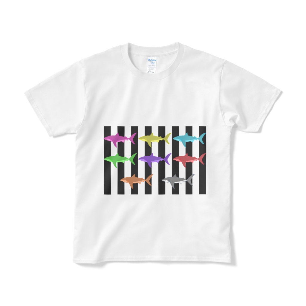 (白T)シマシマホホジロネオンカラー🦈⚡(短納期)