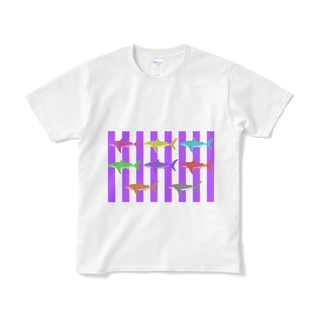 (白T)シマシマホホジロネオンカラー🦈⚡(短納期)