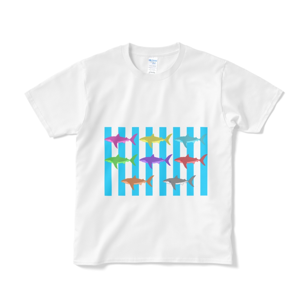 (白T)シマシマホホジロネオンカラー🦈⚡(短納期)