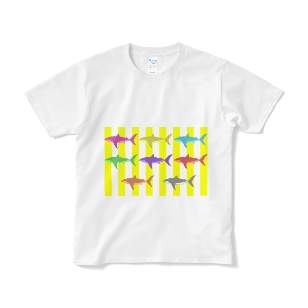 (白T)シマシマホホジロネオンカラー🦈⚡(短納期)