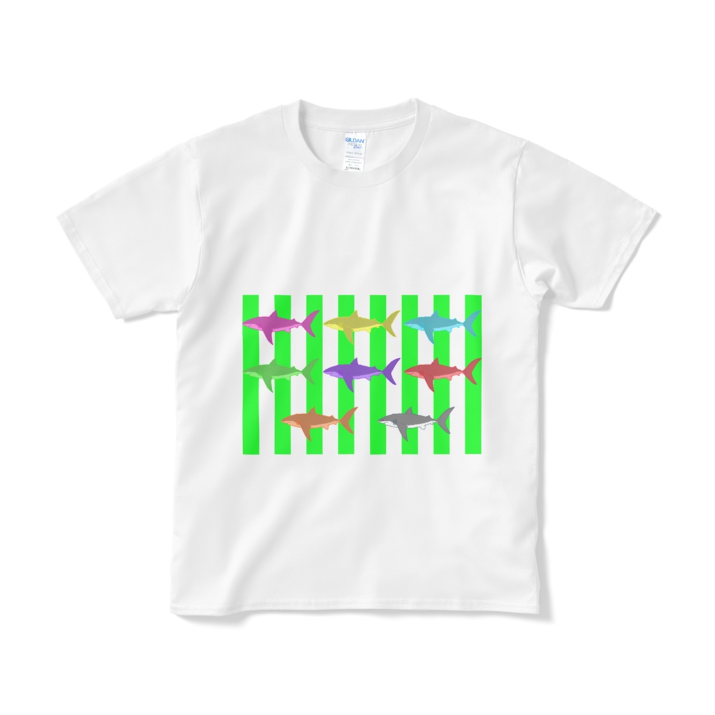 (白T)シマシマホホジロネオンカラー🦈⚡(短納期)