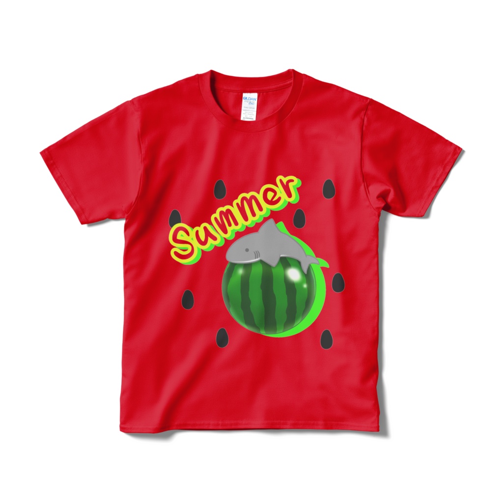 (短納期)起きてるサメ☆スイカでひと休み☆サメTシャツ