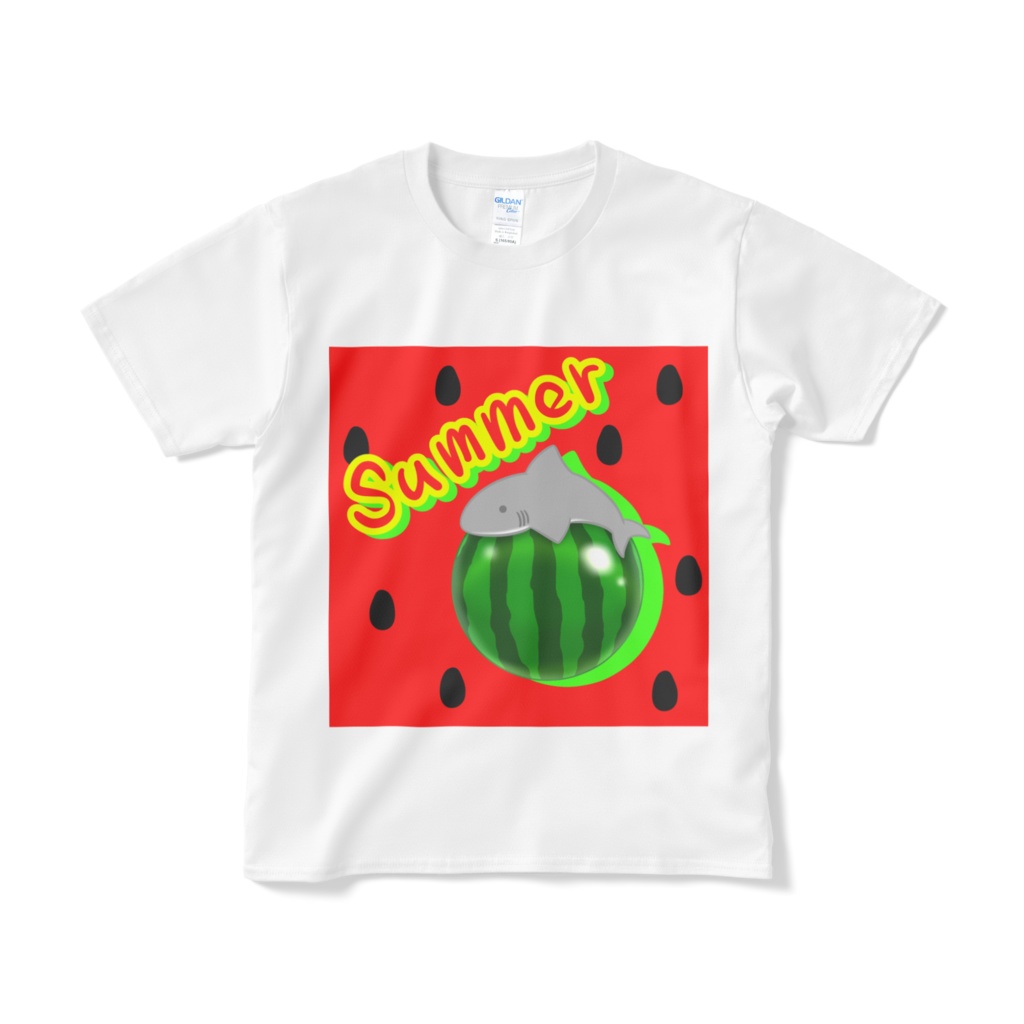 (短納期)起きてるサメ☆スイカでひと休み☆サメTシャツ