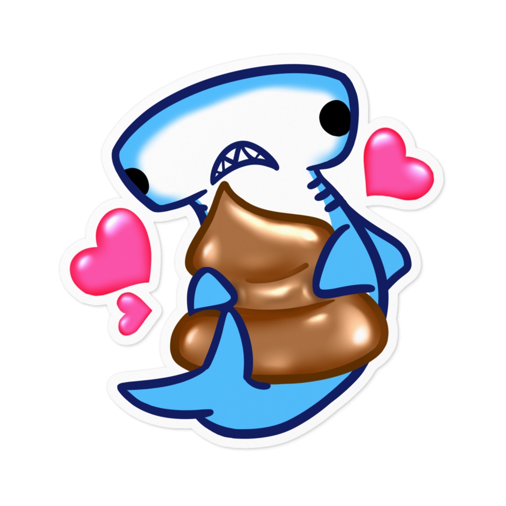 白ふち うんこLOVEシュモクザメステッカー(5種類・100 x 100 (mm))