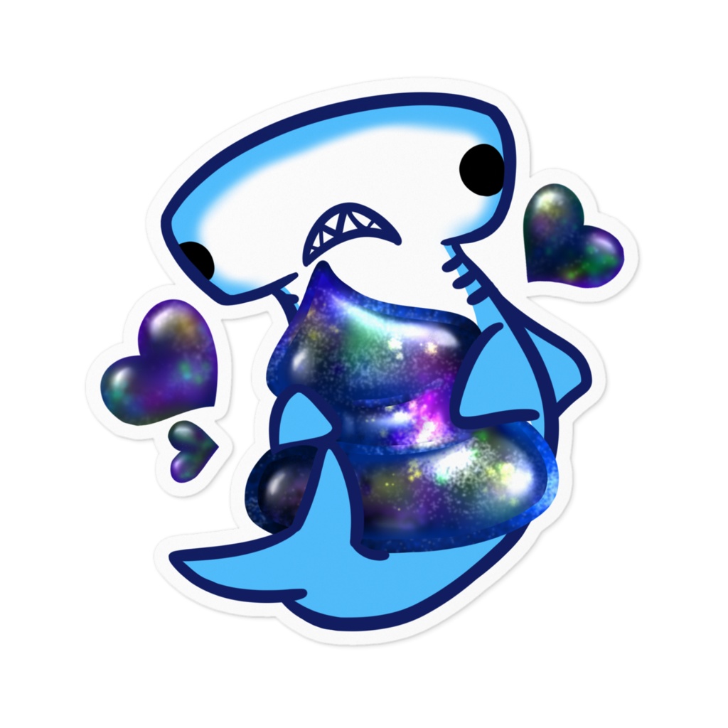 白ふち うんこLOVEシュモクザメステッカー(5種類・100 x 100 (mm))