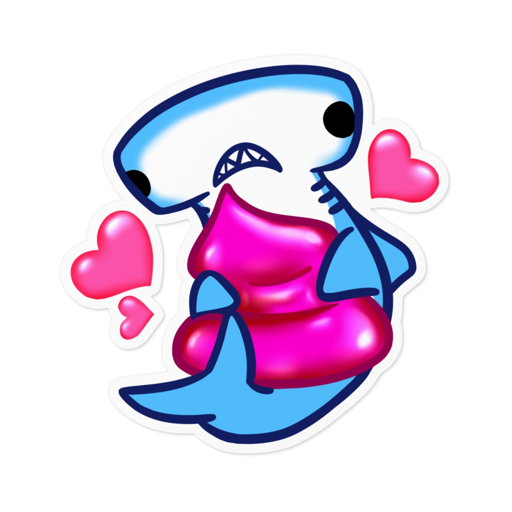 白ふち うんこLOVEシュモクザメステッカー(5種類・100 x 100 (mm))