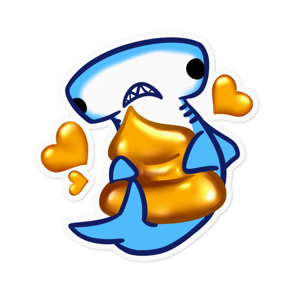 白ふち うんこLOVEシュモクザメステッカー(5種類・100 x 100 (mm))