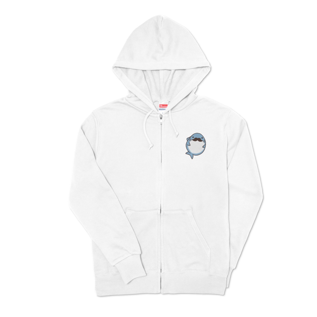 ぽっちゃり ちょび髭鮫(5色・前開きジップパーカー)