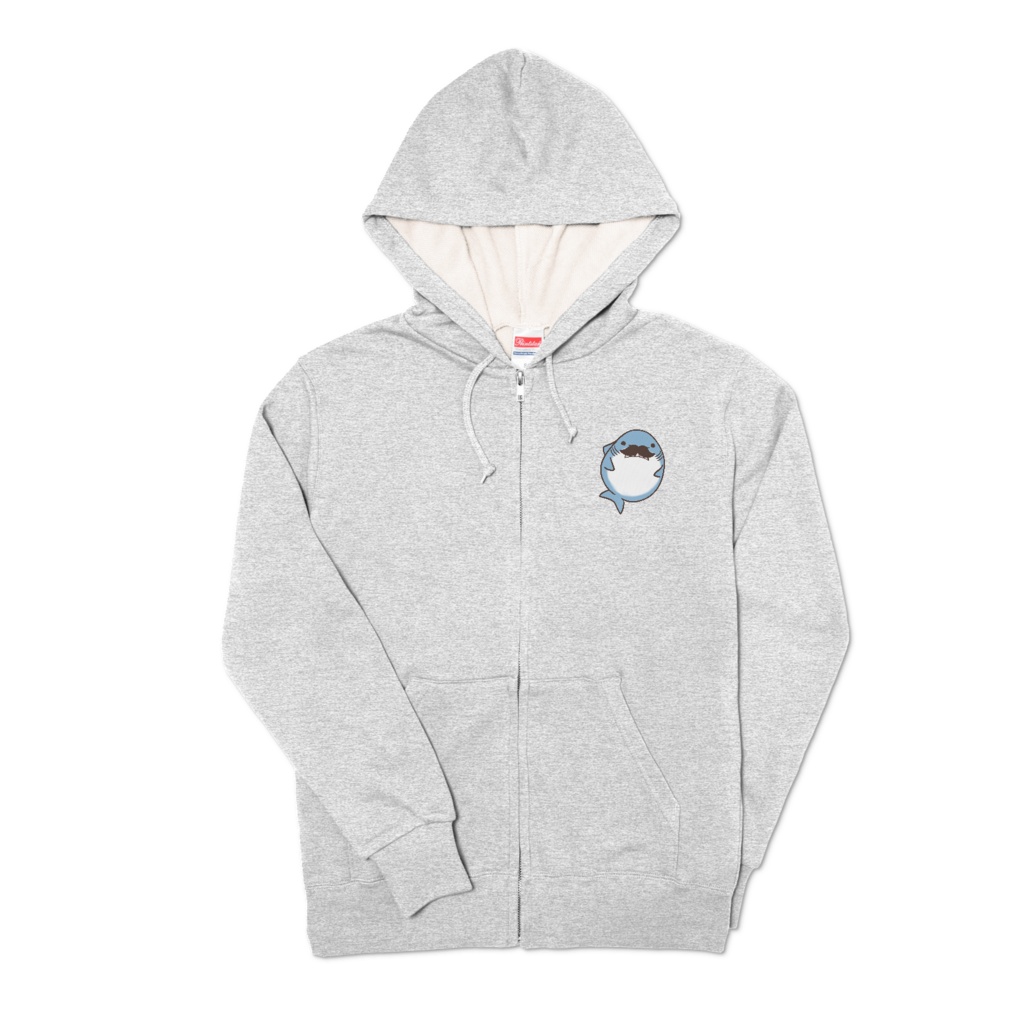 クチ有り ぽっちゃり ちょび髭鮫(5色・前開きジップパーカー)