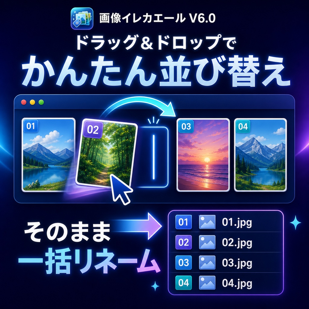 画像イレカエールV6.0｜画像の並び替え・一括リネーム・形式変換【Windows】