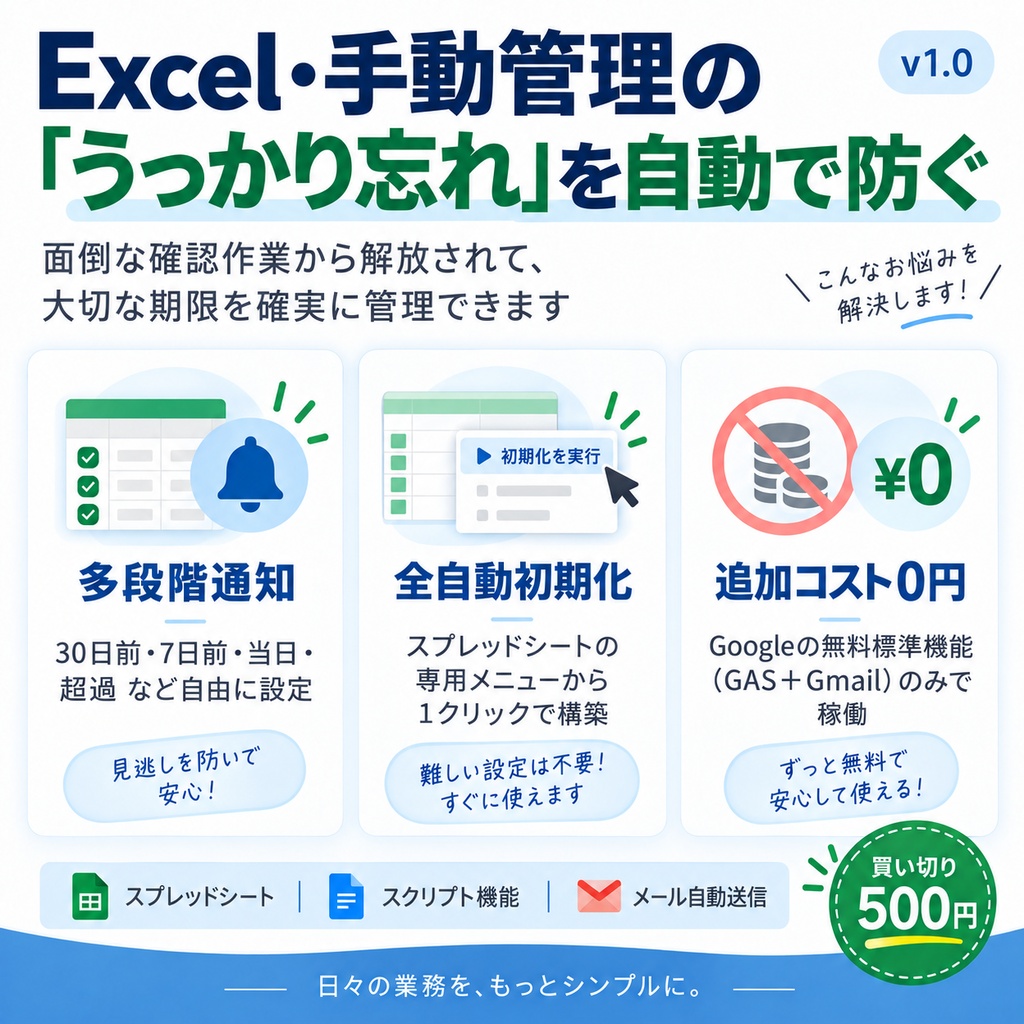 【Googleスプレッドシート】期限管理&Gmail自動リマインダー|GAS業務効率化テンプレート