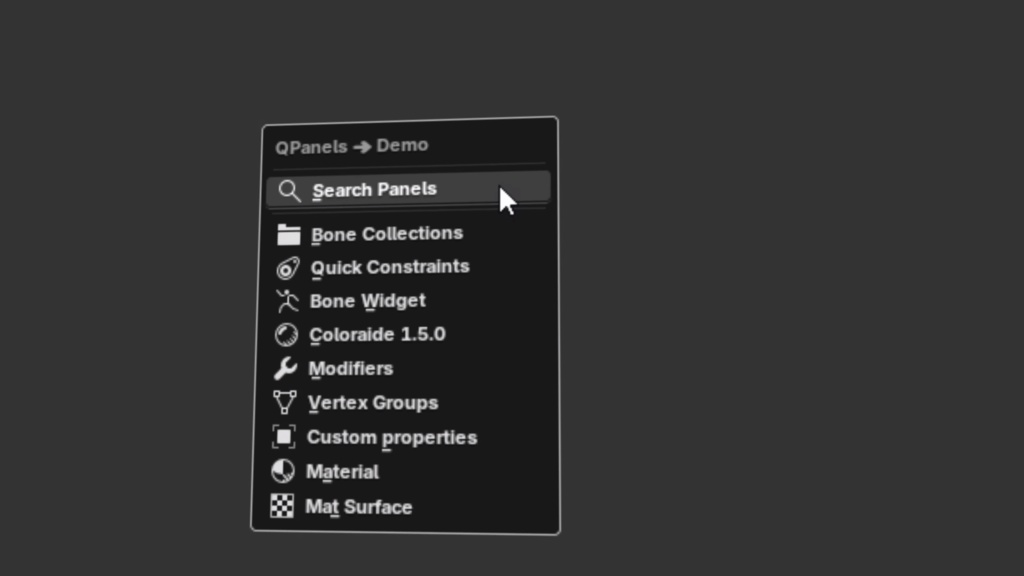 Quick Panels — Blenderパネルへの高速アクセス