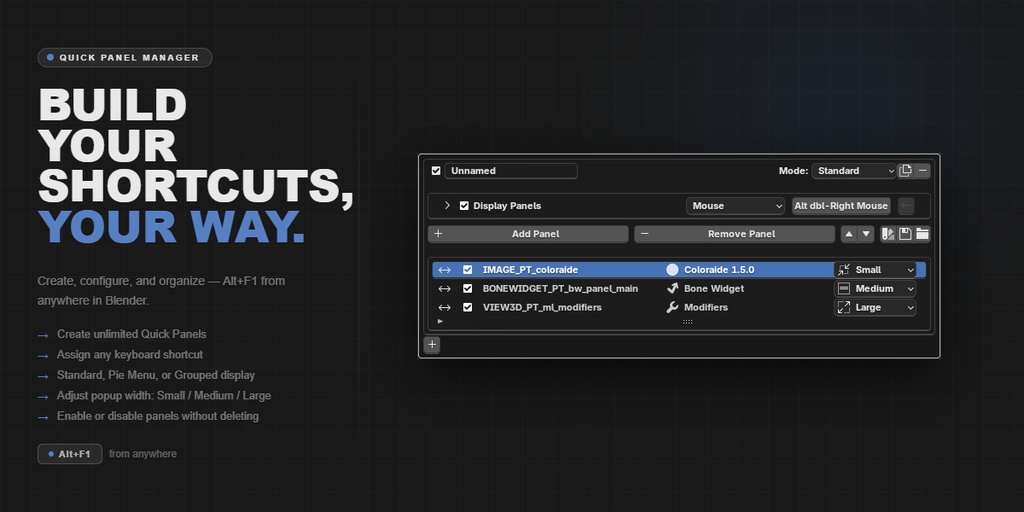 Quick Panels — Blenderパネルへの高速アクセス