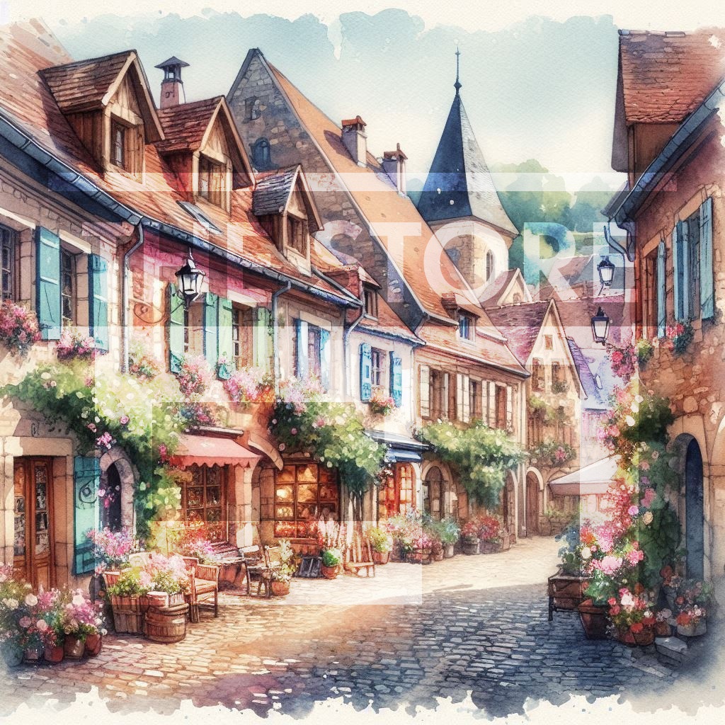 【イラスト素材】ヨーロッパの田舎町