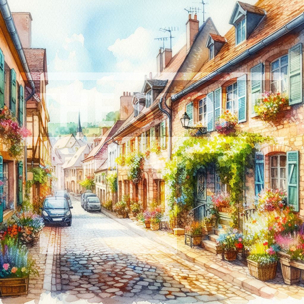 【イラスト素材】ヨーロッパの田舎町