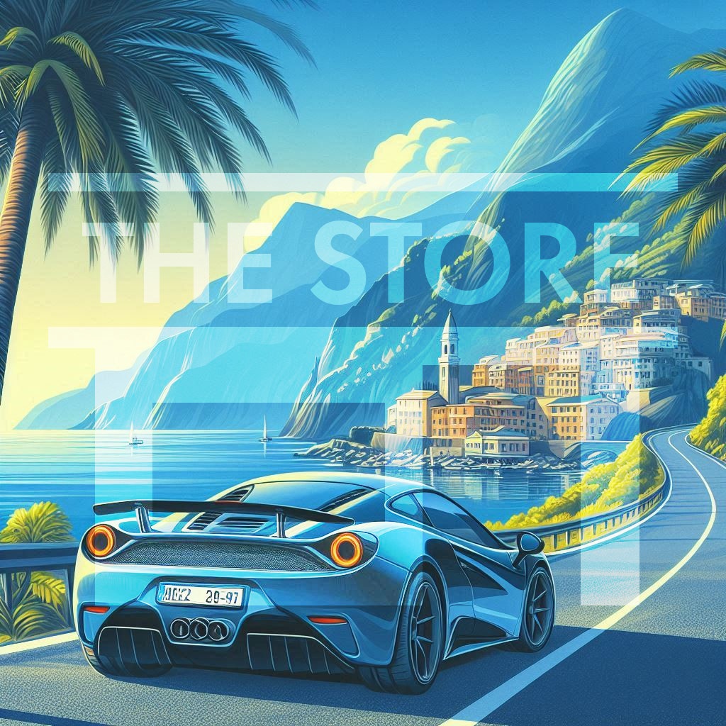 【イラスト素材】海沿いの道路を走る車