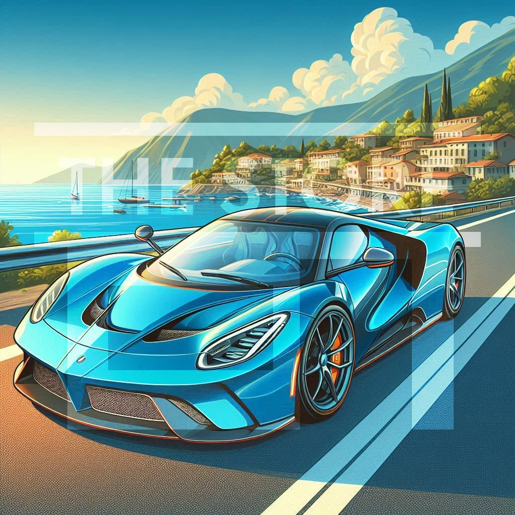 【イラスト素材】海沿いの道路を走る車