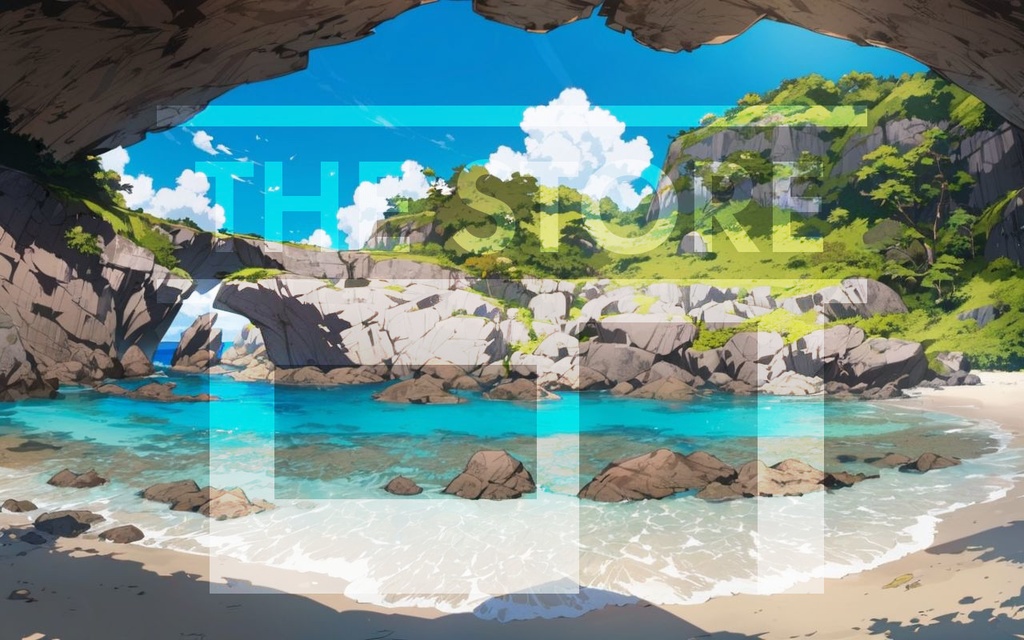 【イラスト素材】岩のアーチがある浜辺