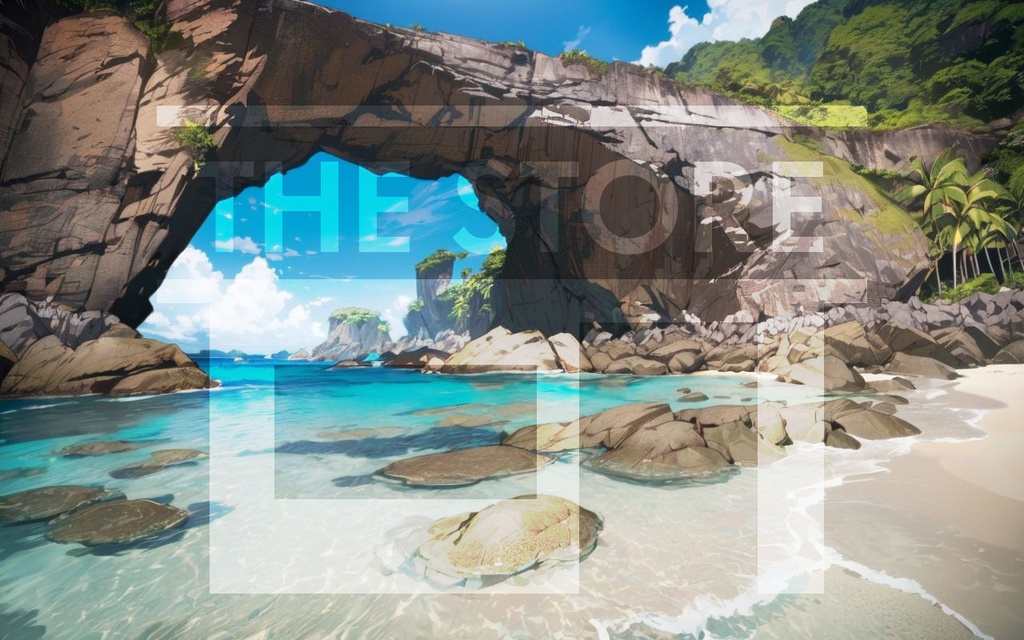 【イラスト素材】岩のアーチがある浜辺