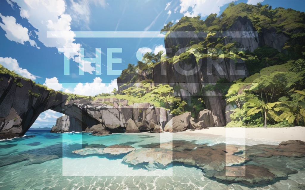 【イラスト素材】岩のアーチがある浜辺