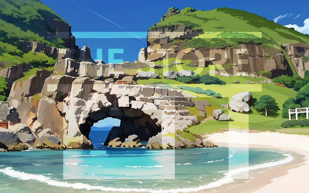 【イラスト素材】岩のアーチがある浜辺2