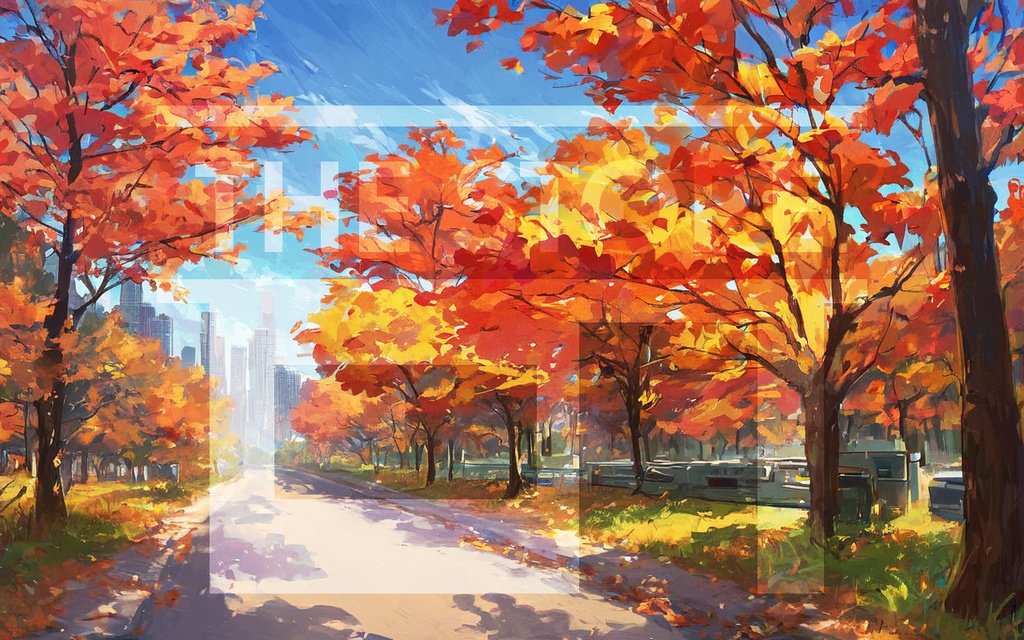 【イラスト素材】紅葉と道