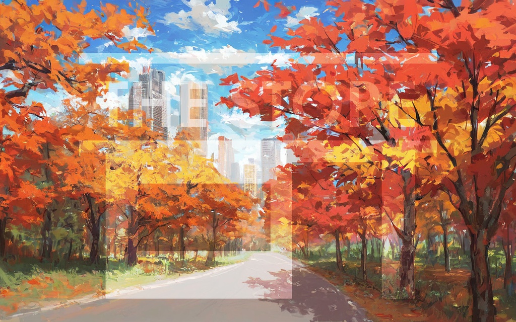 【イラスト素材】紅葉と道