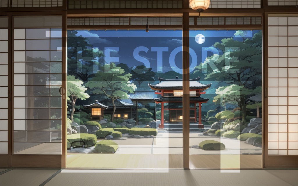 【イラスト素材】縁側と日本庭園