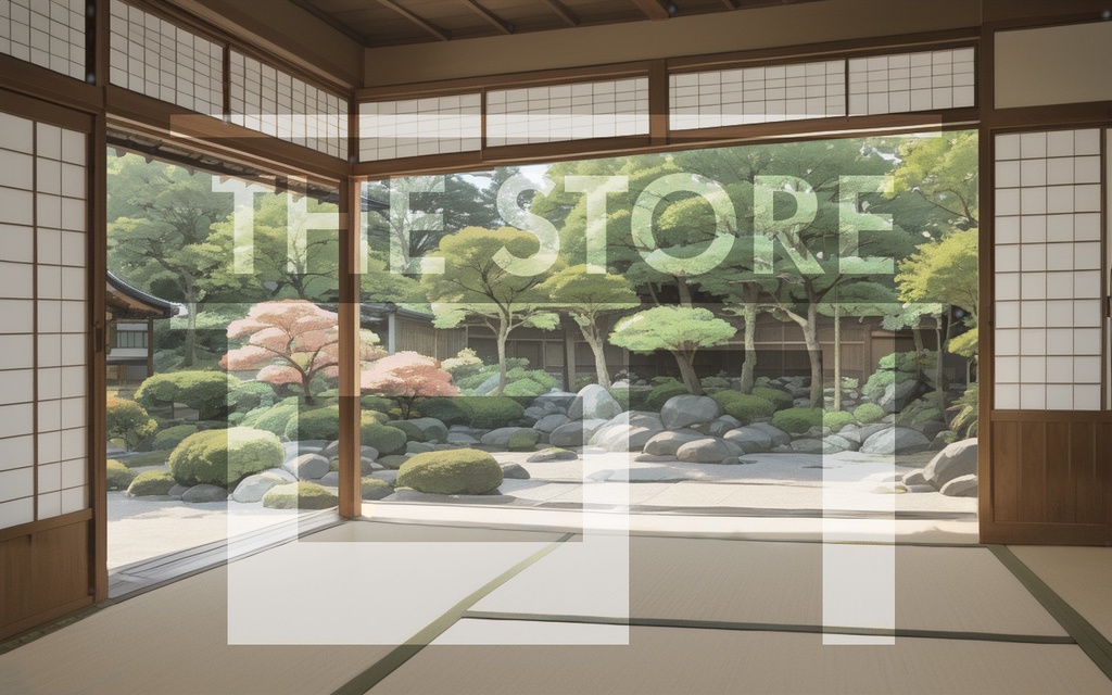 【イラスト素材】縁側と日本庭園