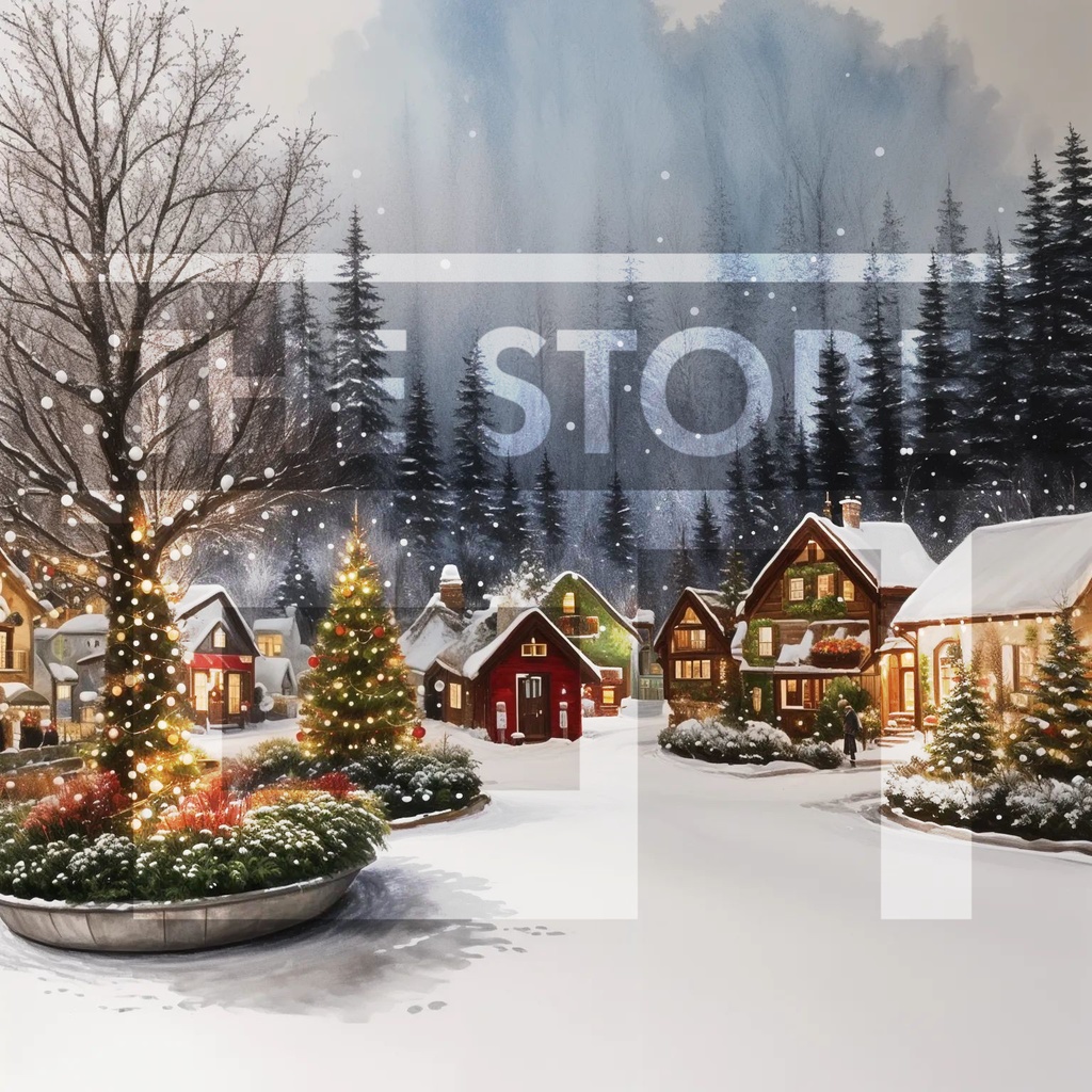 【イラスト素材】クリスマスツリーと街