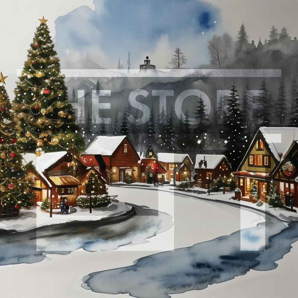 【イラスト素材】クリスマスツリーと街