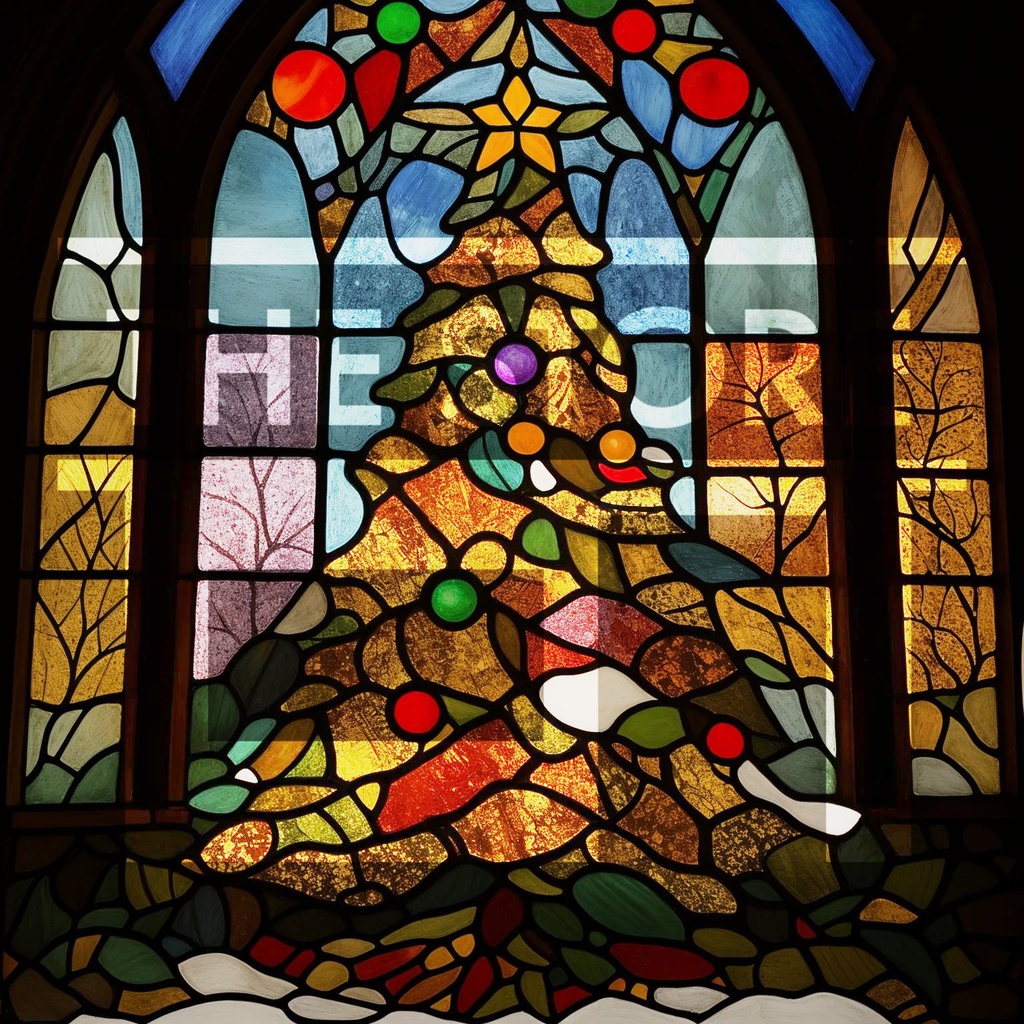 【イラスト素材】ステンドグラスのクリスマスツリー