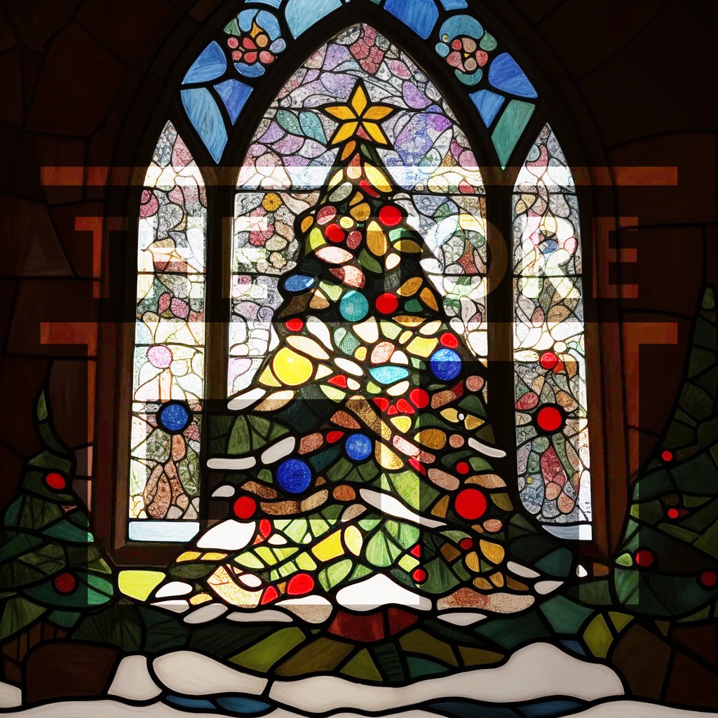 【イラスト素材】ステンドグラスのクリスマスツリー