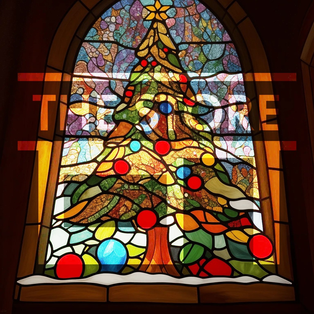 【イラスト素材】ステンドグラスのクリスマスツリー