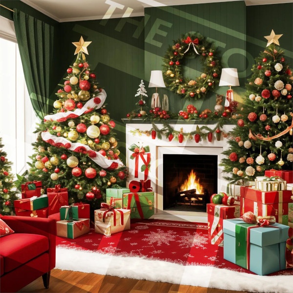 【イラスト素材】クリスマスツリーと部屋