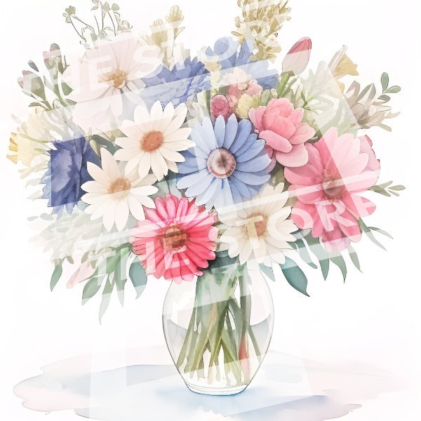 【イラスト素材】カラフルな花の花瓶