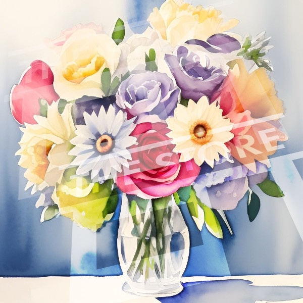 【イラスト素材】カラフルな花の花瓶