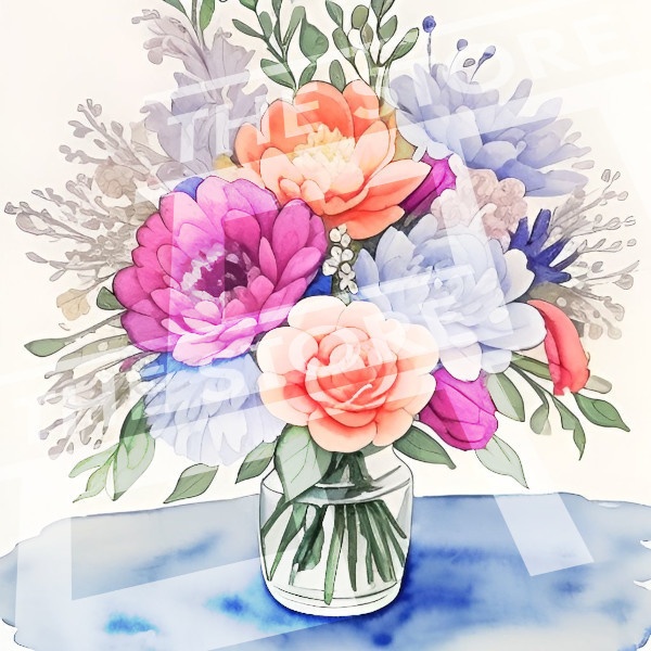 【イラスト素材】カラフルな花の花瓶