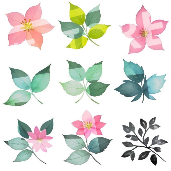 【イラスト素材】花とリーフ1