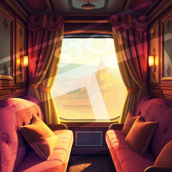 【イラスト素材】寝台列車内の風景1