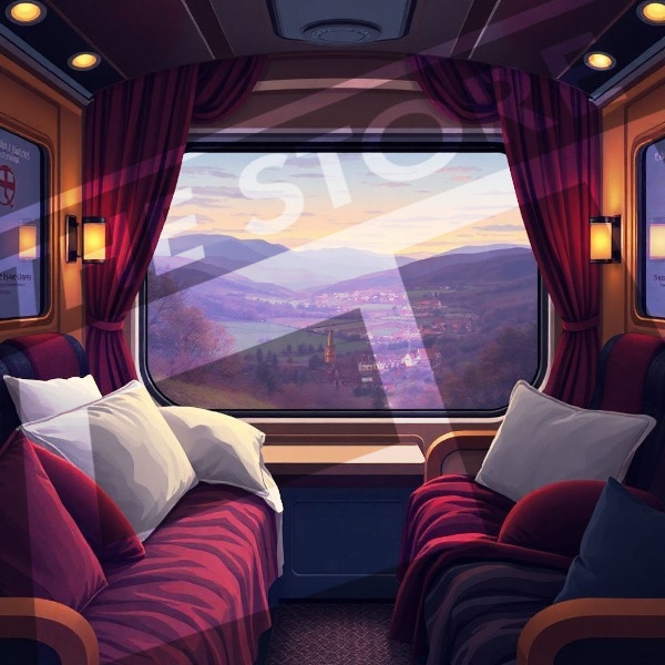 【イラスト素材】寝台列車内の風景1