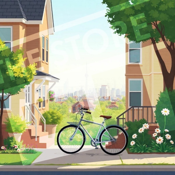 【イラスト素材】自転車と風景1