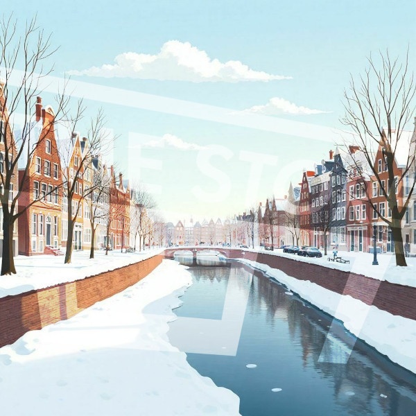 【イラスト素材】冬の街の風景1