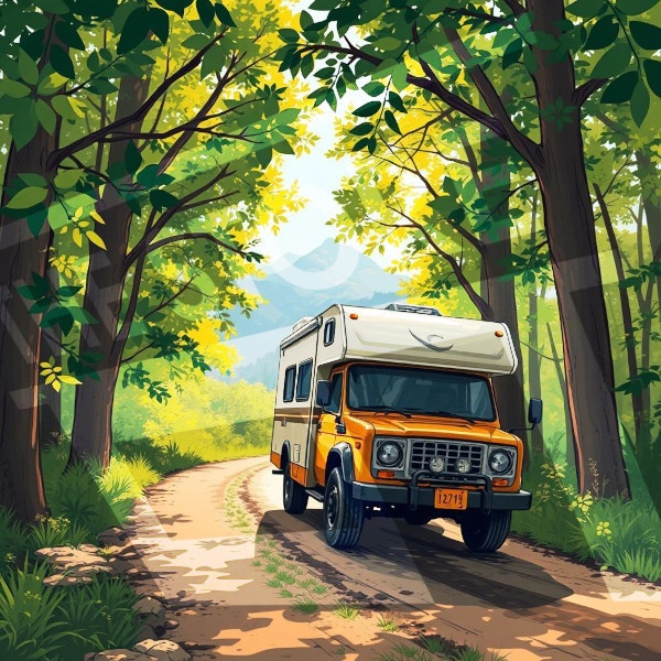 【イラスト素材】キャンピングカー1