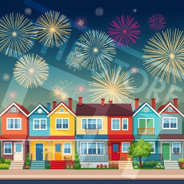 【イラスト素材】家並みのイラスト1