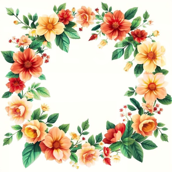 【イラスト素材】花のリース&花柄1