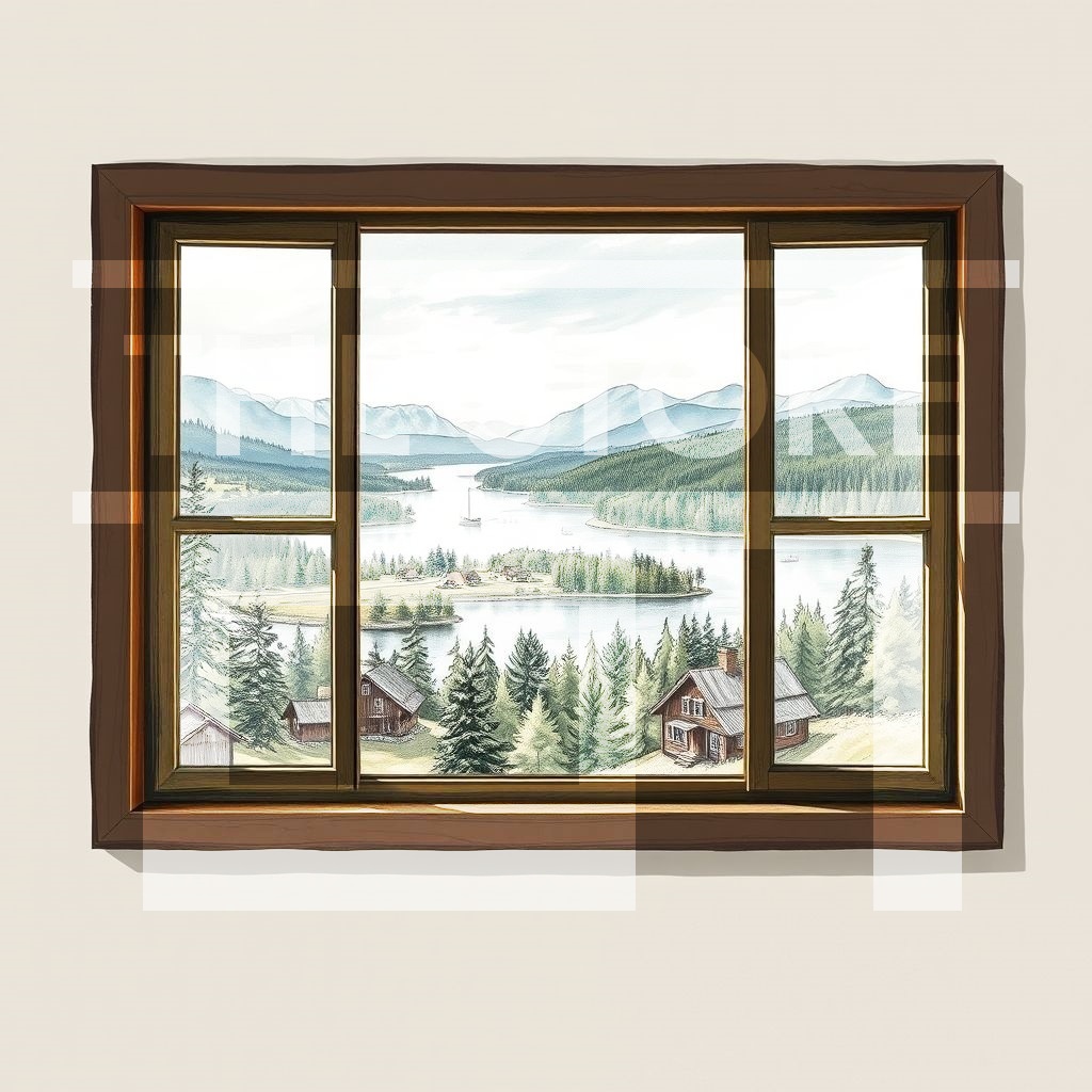 【イラスト素材】街と窓から見た風景1