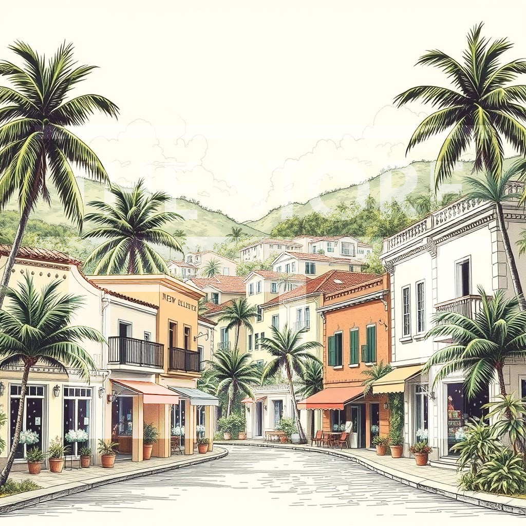 【イラスト素材】街と窓から見た風景1