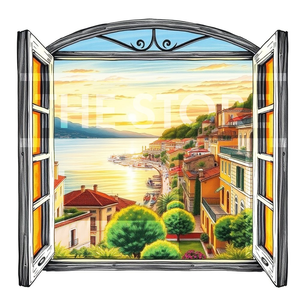 【イラスト素材】街と窓から見た風景1